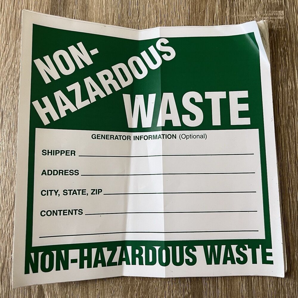 Vinyl Non- Hazardous Waste labels 6" x 6" Adhesive 8 Pack Stickers
